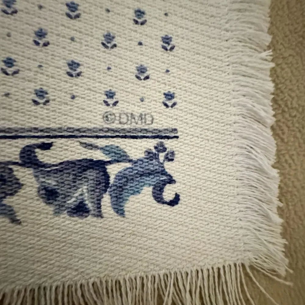 Set of 2 Vintage Pfaltzgraff Blue Floral Fringed Placemats 12x18 Cottage Core